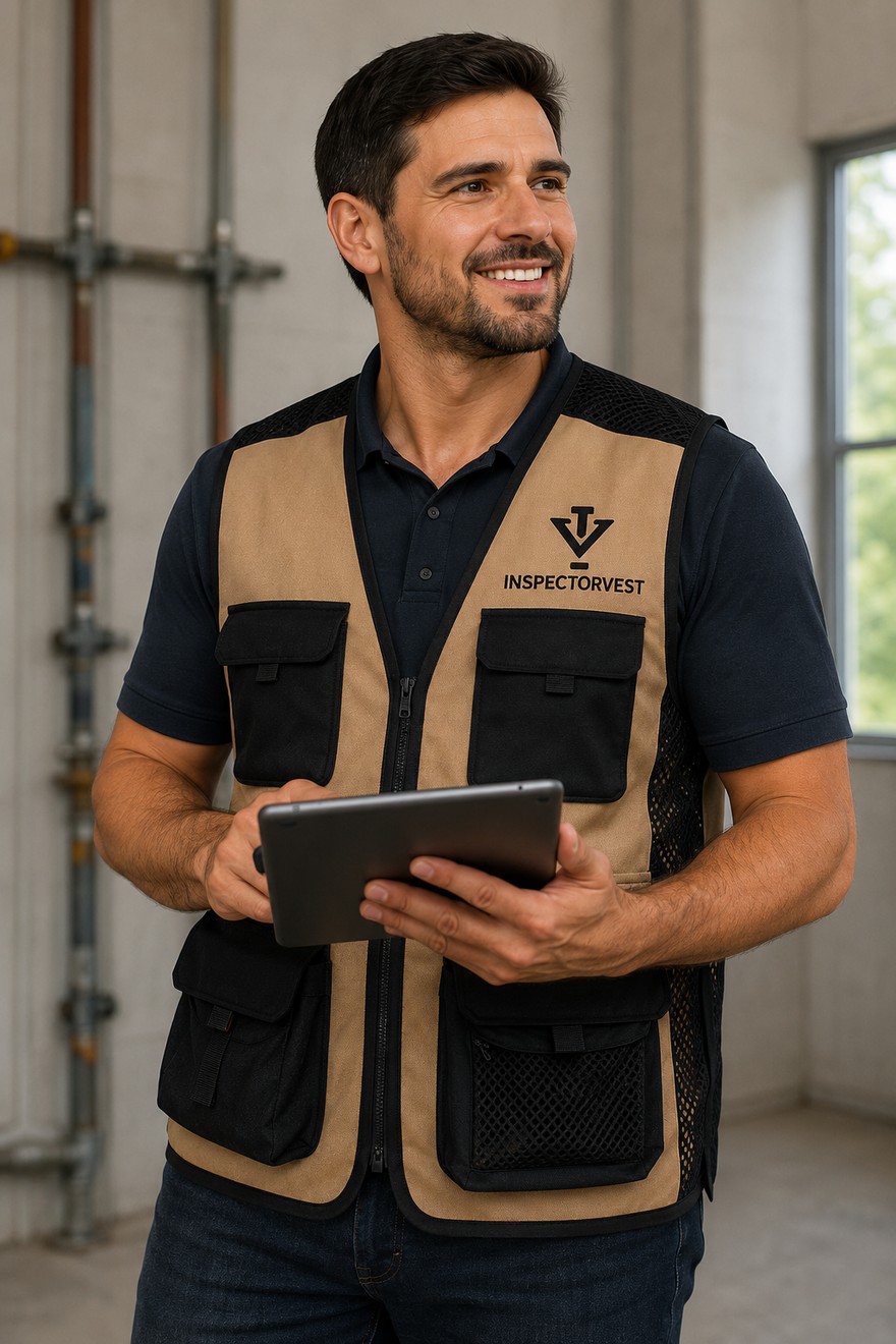 Inspector wearing the InspectorVest, load riding high on the shoulders and torso