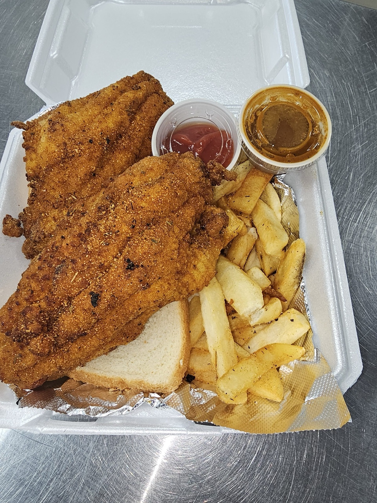 Cornmeal fried catfish meal